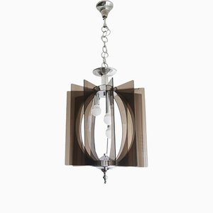 Mid-Century Portuguese Hanging Lamp in Chrome and Acrylic, 1960s
