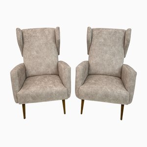 Mid-Century Italian Modern Velvet Winged Armchairs by Gio Ponti for Cassina, 1950s, Set of 2
