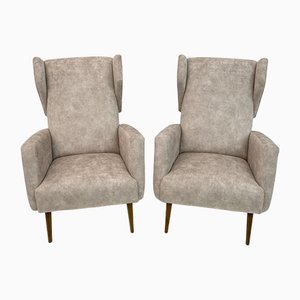 Set of Mid-Century Italian Modern Velvet Winged Armchairs by Gio Ponti for Cassina, 1950s