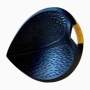 Plat Feuille en Céramique Noire avec Rotin par Ivar Jensen pour Hedehus Keramik, 1960s
