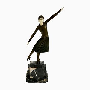 Escultura de bailarina francesa Art Déco con base de mármol de DHChiparus, años 60