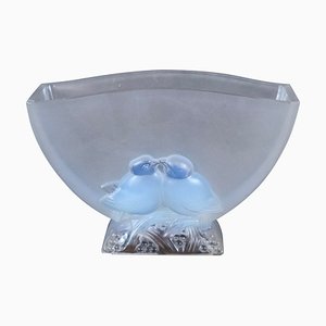 French Opaline Glass Vase with Bird Couple, 1930s