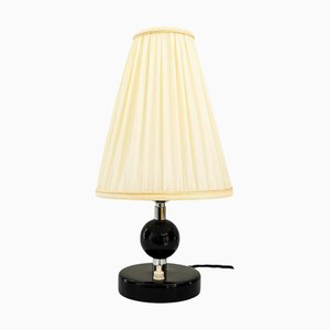 Art Deco Table Lamp with Fabric Shade and Wood Base, 1920s