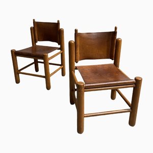 Fir & Leather Mountain Chair by Knud Friis & Elmar Moltke Nielsen, 1960, Set of 2