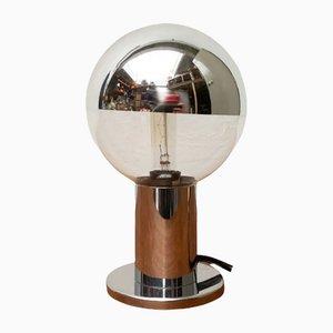 Deutsche Vintage Space Age Tischlampe aus Chrom & Glas von Motoko Ishii für Staff