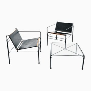 Dutch Design Leather Lounge Chair Set by Jan Van Opzeeland, 1980s, Set of 3
