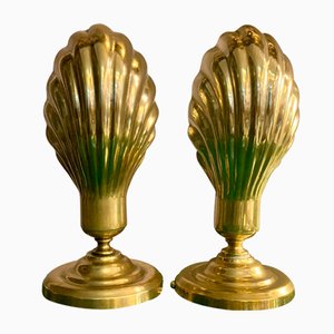 Italian Clam Shell Table Lamps in Brass, 1950, Set of 2