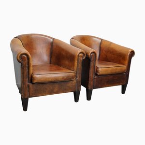 Sillones Club holandeses vintage de cuero coñac. Juego de 2