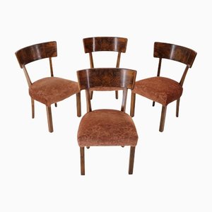 Art Deco Dining Chairs in Walnut, Czechoslovakia, 1930s, Set of 4