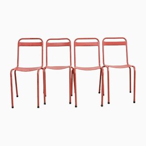 French Red Tolix Chairs, Set of 4