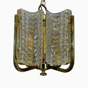 Swedish Glass & Brass Chandelier from Orrefors, 1950s
