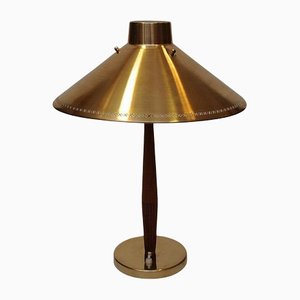 Swedish Table Lamp in Teak and Brass by Hans Bergström for Asea, 1940s