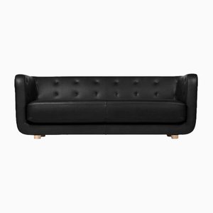 Nevada Black Leather and Natural Oak Vilhelm Sofa from by Lassen