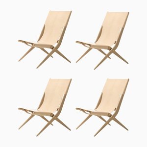 Natural Oak and Natural Leather Saxe Chairs from by Lassen, Set of 4