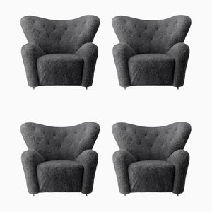 Anthracite Sheepskin The Tired Man Lounge Chair from by Lassen, Set of 4