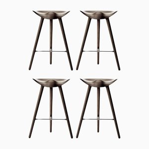 Brown Oak and Stainless Steel Counter Stools from by Lassen, Set of 4