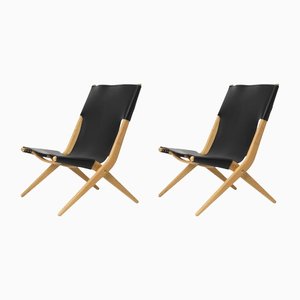 Natural Oiled Oak and Black Leather Saxe Chairs from by Lassen, Set of 2