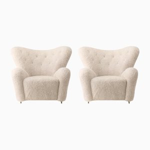 Moonlight Sheepskin The Tired Man Lounge Chair from by Lassen, Set of 2