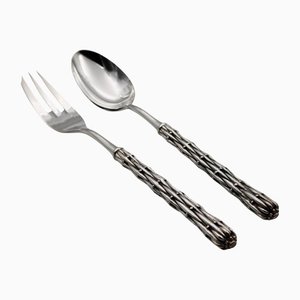 Silver Bronze Serving Spoon and Fork by Richard Lauret, Set of 2