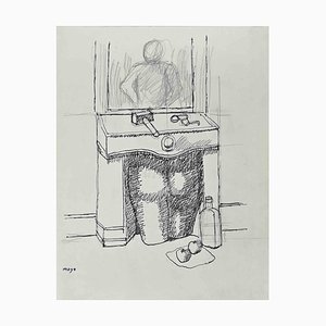 Antoine Mayo, Man at Work, Original Drawing, Late-20th-Century