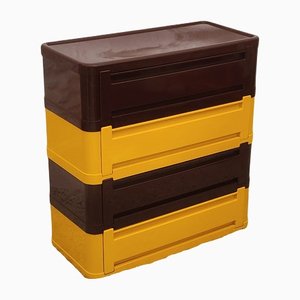 Italian Space Age Brown & Yellow Plastic Shoe Cabinet with 4 Compartments by Olaf Von Bohr for Kartell, 1970s