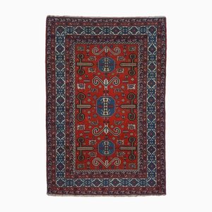 Geometric Shirwan Rug in Light Red with Central Medallion and Border