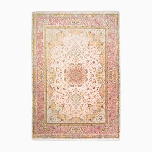 Floral Tabriz Rug in Pink with Border and Medallion