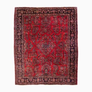 Floral Sarough Rug in Dark Red with Border and Medallion