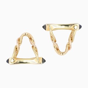French Stirrup Cufflinks in 18K Yellow Gold with Sapphire, 1960s