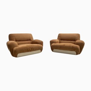 Mid-Century Modern Italian Nubuck Lounge Chairs in Leather, 1970s