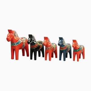 Swedish Folk Wooden Dala Horse Toys, 1960s, Set of 5