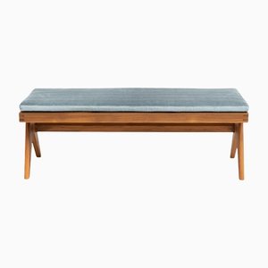 Wood and Woven Viennese Cane Civil Bench with Cushion by P. Jeanneret for Cassina