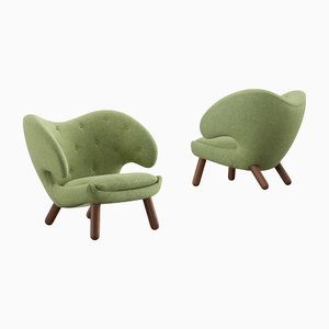 Wood and Fabric Pelican Chair by Finn Juhl for Design M, Set of 2