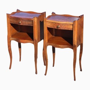 Vintage French Wooden Oak Nightstands, Set of 2