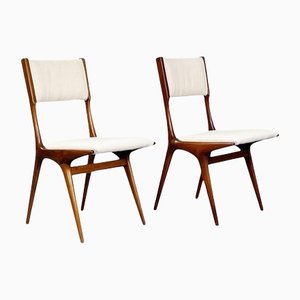 Mid-Century Italian Modern White Fabric & Wood Chairs by De Carli Cassina, 1958, Set of 2