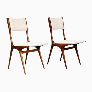 Sillas italianas Mid-Century modernas de tela blanca y madera de De Carli Cassina, 1958. Juego de 2