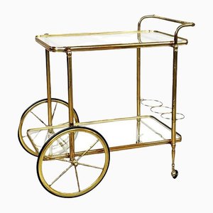 Chariot de Bar Mid-Century en Laiton et Verre, Italie, 1950s