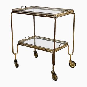 Mid-Century Italian Rectangular Bar Cart in Brass & Glass, 1950s
