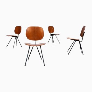 Mid-Century Italian Wood & Black Steel S88 Chairs by Borsani for Tecno, 1955, Set of 4