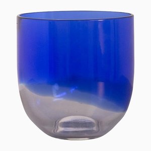 Vaso vintage in vetro blu e trasparente di Tapio Wirkkala per Venini