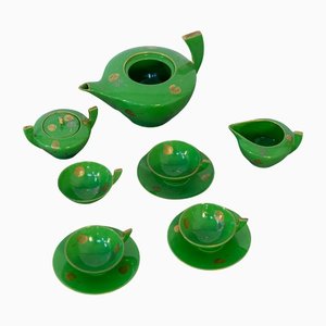 Vintage Green Porcelain Tea Set, Set of 9