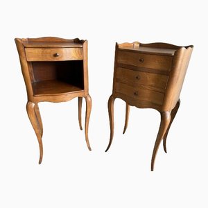 Antique French Fruitwood Serpentine Bedside Tables, 1900s, Set of 2