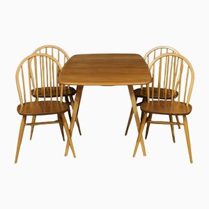 Antique Elm and Beech Windsor Dining Table and 4 Chairs from Ercol, 1960s