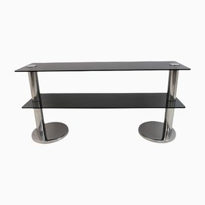 Modern Italian Chromed Steel and Smoked Glass Console, 1970s