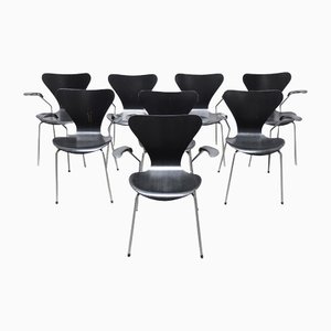 Early 3207 Armchairs by Arne Jacobsen for Fritz Hansen, 1955, Set of 8