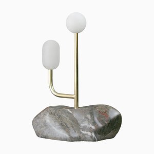 Polished Natural Brass & Marble Ml-90 Sculptural Lamp with Translucent White Alabaster Diffusers by Edouard Sankowski for Krzywda