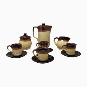 Italian Brown Faenza Ceramic Handmade Coffee Set, 1970s