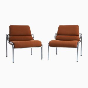 Chrome-Plated Steel and Wool Lounge Chairs from Martin Stoll, 1960s, Set of 2