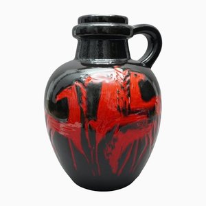 Handle Vase Depicting Red Horses on Black Background from Scheurich, 1960s
