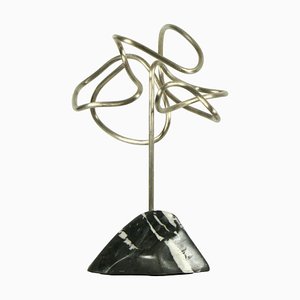 Sculpture d'Arbre Sek-8 Edouard Sankowski pour Krzywda, Laiton Argenté Strié et Marbre